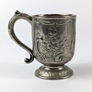 Corbell & Co Silverplated Repousse Cup Mug Signed English Maker Mark Castle